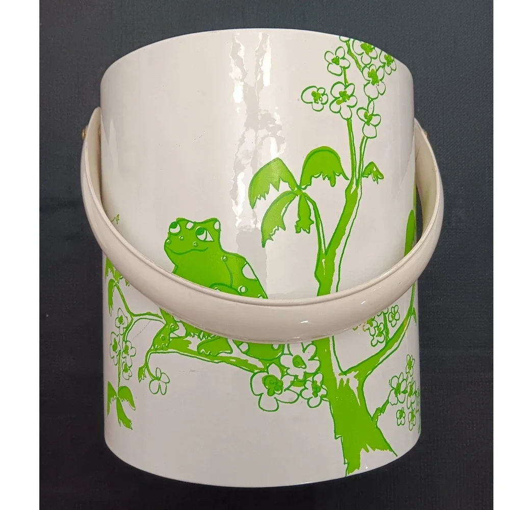 Vintage MCM‎ Stotter Style Green Frog Ice Bucket White Insulated Retro Barware